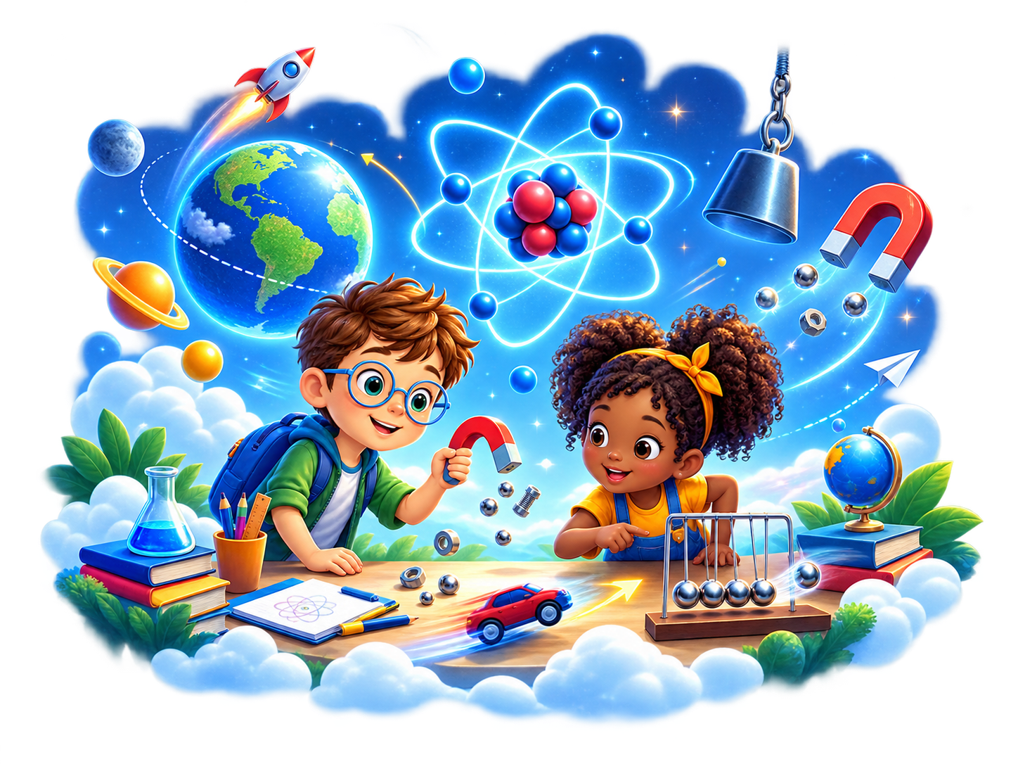 Physics and Forces world illustration